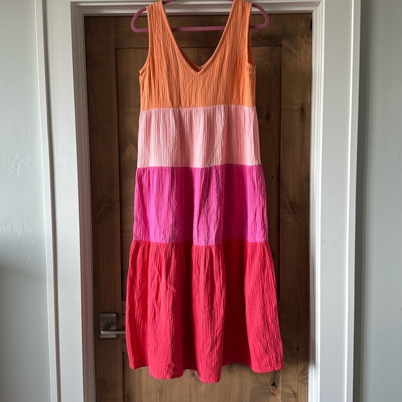 Marine Layer Dresses & Skirts - Marine Layer Corrine Gauze Maxi Dress XS Tiered Crinkle Rainbow Beachy